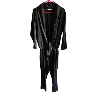 Black Long Sleeve Satin Tie-Front Jumper/Jumpsuit/Romper